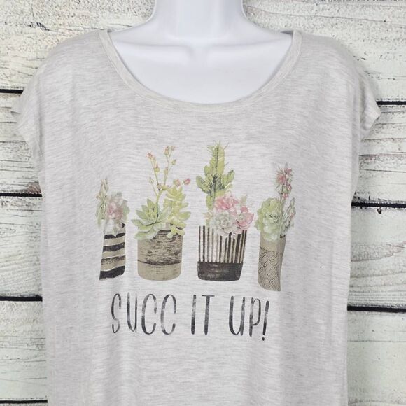 Maurices Succ It Up Succulent Graphic Tee Gray Size L - Picture 3 of 7